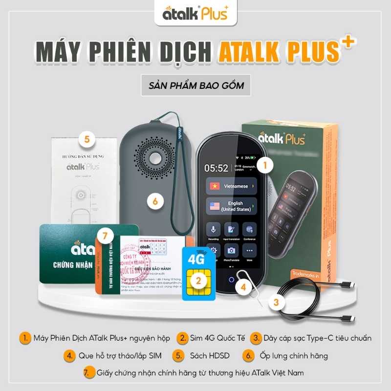 Máy Phiên Dịch ATalk Plus+ - Dịch Tự Động Không Cần Bấm Nút - Không Cần Chạm
