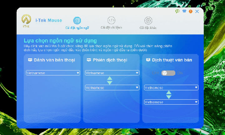giao diện phần mềm chuột I-Tek