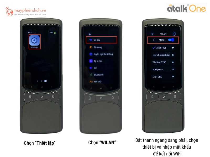 Gạt nút công tắc WILAN sang phải để bật kết nối không dây