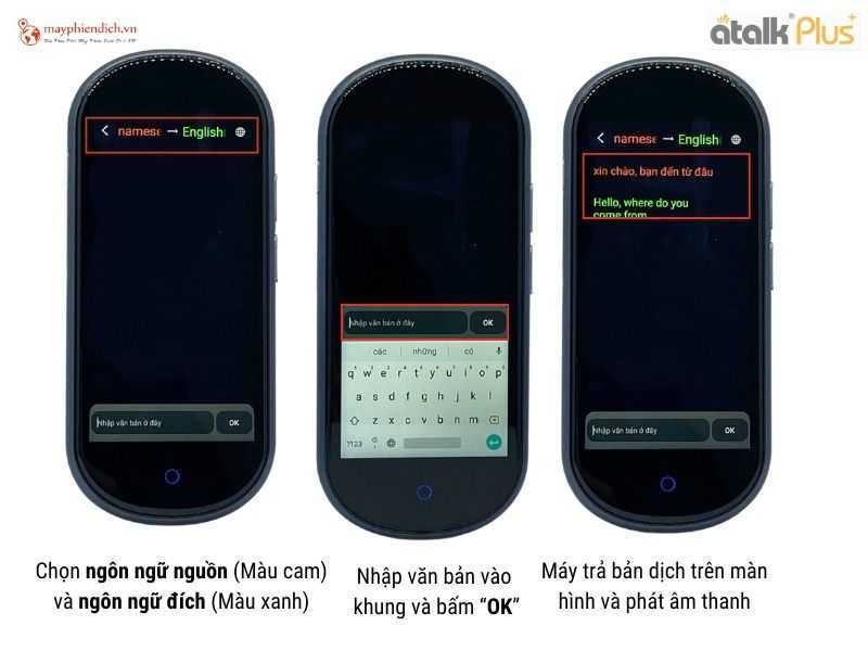 Tính năng dịch văn bản nhanh chóng trên máy phiên dịch Atalk Plus+
