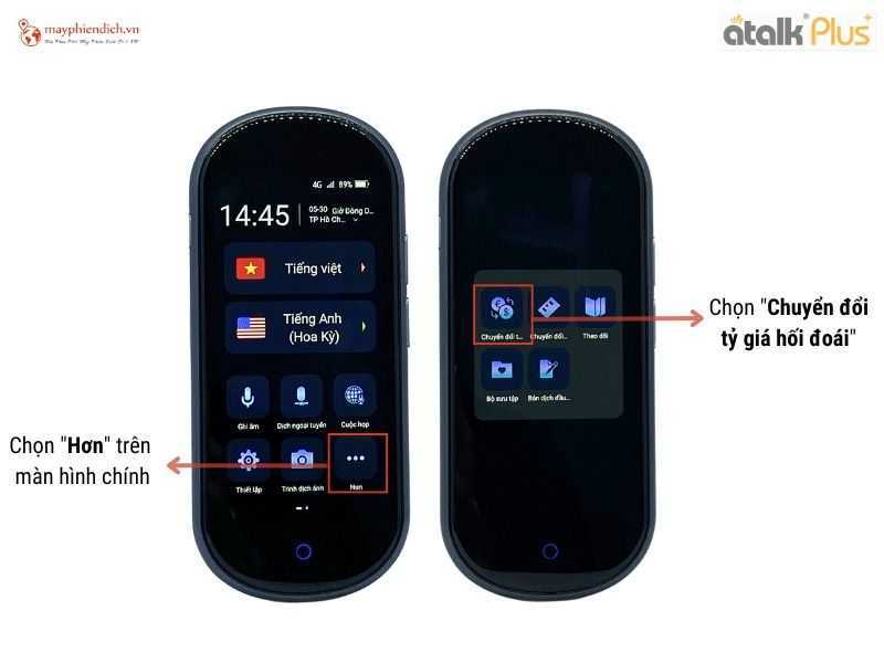 Atalk Plus+ có thể sử dụng tiện ích chuyển đổi tiền tệ và đơn vị đo
