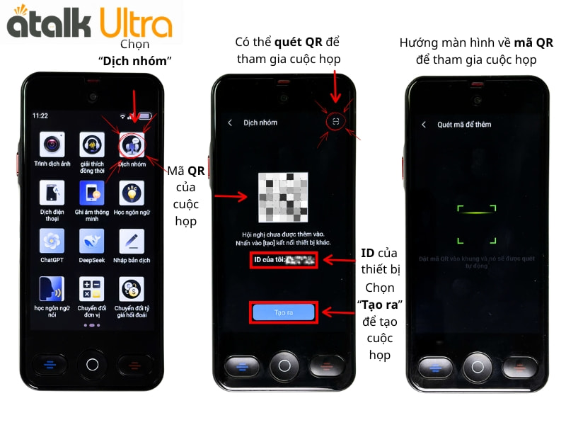 Cách Phiên Dịch Hội Nhóm Trên Máy Thông Dịch Cầm Tay ATalk Ultra