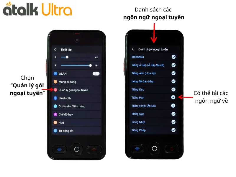 Danh Sách Ngôn Ngữ Khi Sử Dụng Tính Năng Dịch Ngoại Tuyến Trên Thiết Bị Phiên Dịch ATalk Ultra