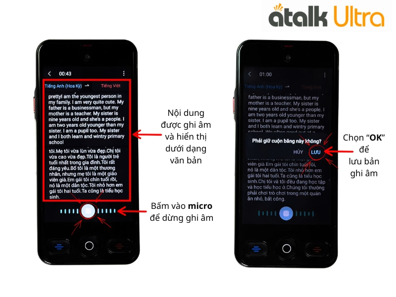 Hướng Dẫn Dịch Ghi Âm Trên Máy Dịch Ngôn Ngữ Tự Động ATalk Ultra