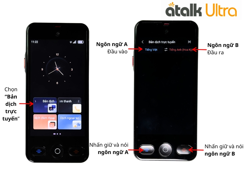 Hướng Dẫn Sử Dụng Tính Năng Dịch Giọng Nói 2 Chiều Trực Tuyến Trên Máy Dịch ATalk Ultra