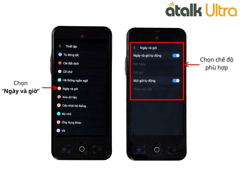 Thao Tác Cài Đặt Ngày Và Giờ Cho Máy Thông Dịch ATalk Ultra