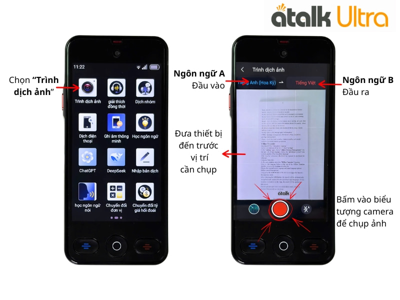 Thao Tác Dịch Hình Ảnh Trên Máy Thông Dịch Cuộc Gọi Xuyên Quốc Gia ATalk Ultra